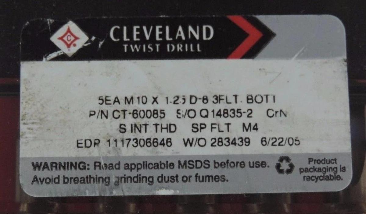 Used BOX OF 5 NEW CLEVELAND TWIST DRILL CT-60085 DRILL BITS M10 x 1.25
