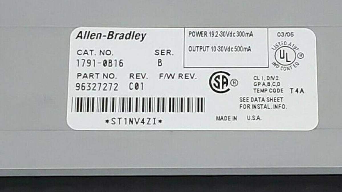 Used ALLEN BRADLEY 1791-0B16 I/O BLOCK 17910B16 SER. B REV. C01, 24VDC, MISSING DOOR