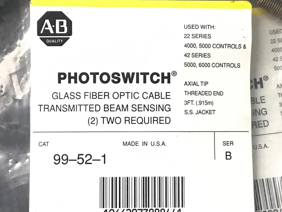 Used LOT 6 NEW ALLEN BRADLEY 99-52-1 GLASS FIBER OPTIC CABLES SER. B, AXIAL TIP 3FT