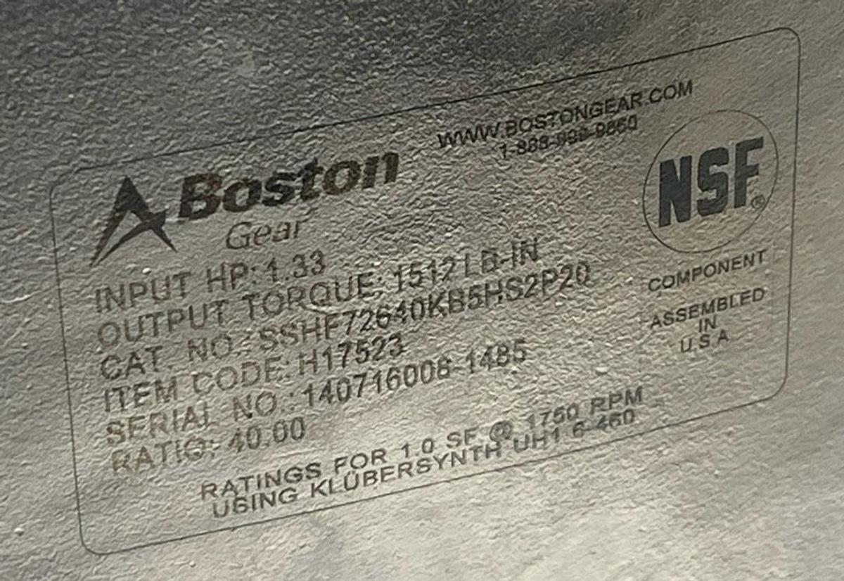 Used Boston Gear SSHF726-40K-B5-H-S2P20 Stainless Steel Speed Reducer 40:1 H17523 New