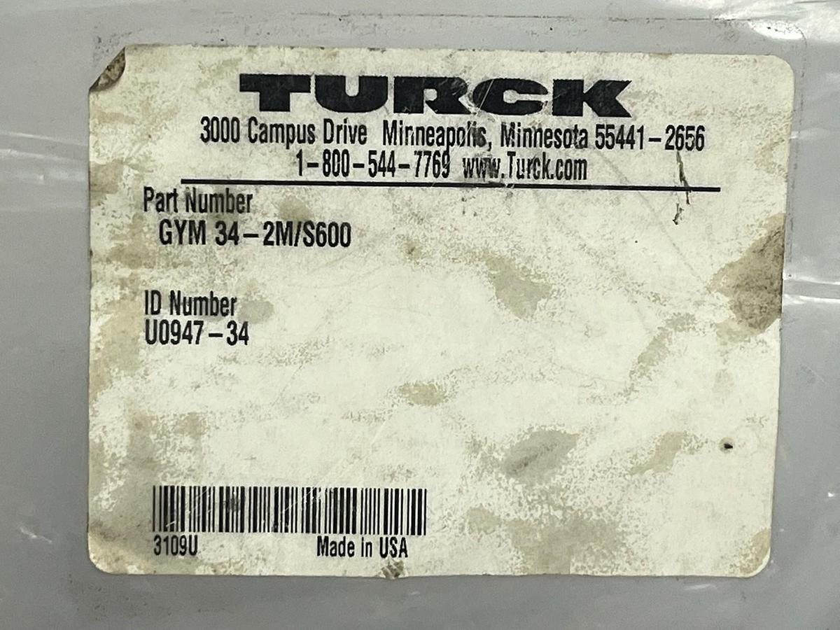 NEW Turck GYM 34-2M/S600 Powerfast Cordset 3-Pin Male 1-3/8" 2m 6.5ft Sealed