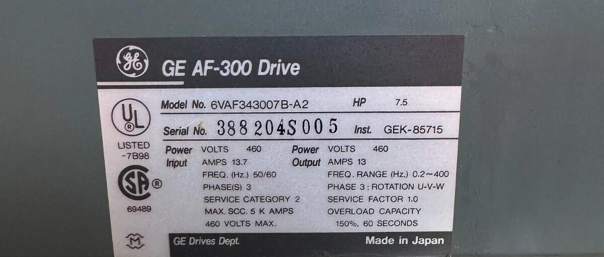 Refurbished REPAIRED GE DRIVE 6VAF343007B-A2 / 6VAF343007BA2 AC DRIVE 7.5HP AF-300B / AF300B
