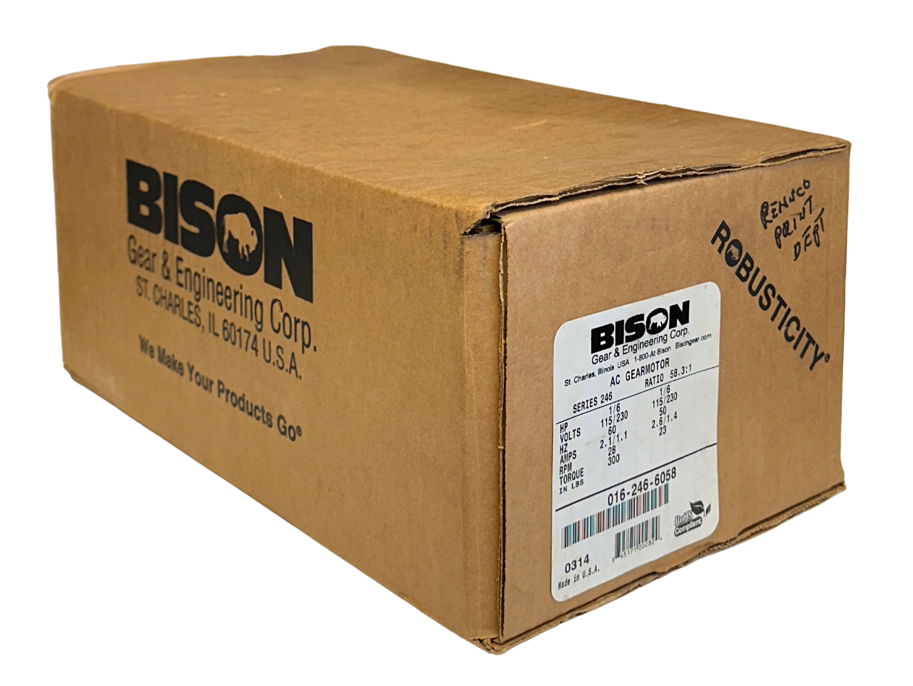 Used BISON 016-246-6058 / 0162466058 SERIES 246 AC GEARMOTOR 1/6HP 58.3:1 RATIO NSMP