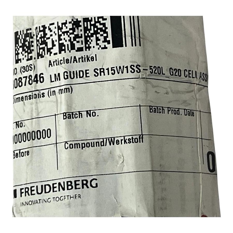 THK SR15W1SS-520L G20 Linear Guide Rail 520mm with 1 SR15W Block New Surplus