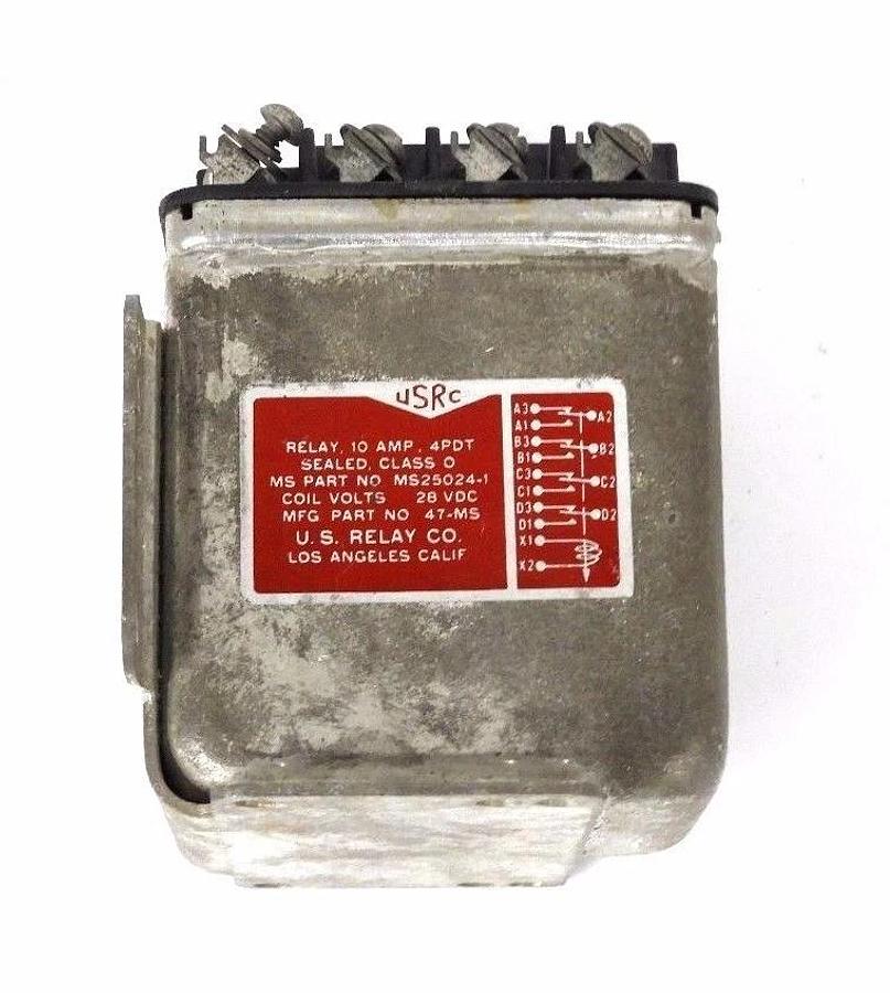 Used USRC U.S RELAY CO. 47-MS, MS25024-A, COIL VOLTS 28 VDC, 10 AMP, 4 PDT