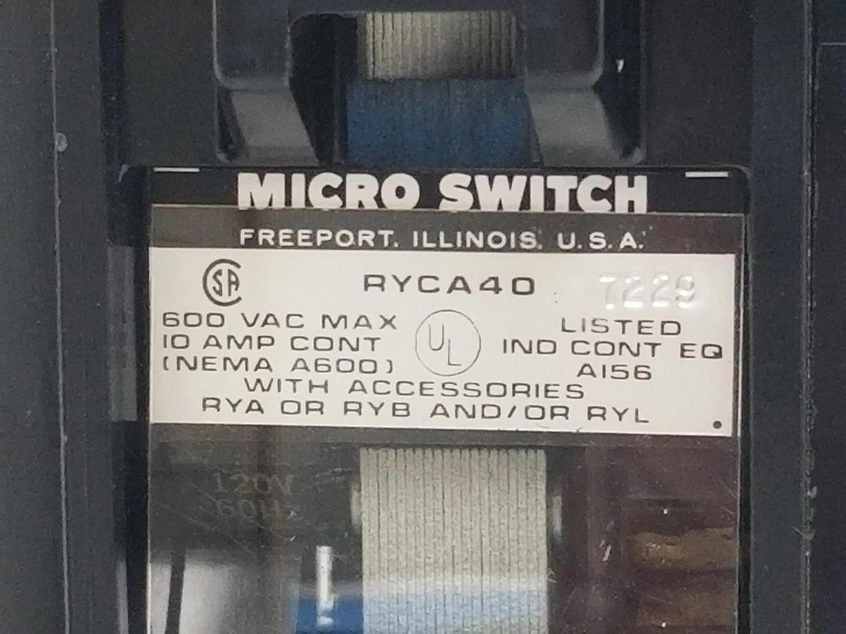 Used NIB HONEYWELL MICRO SWITCH RYCA40-A INDUSTRIAL CONTROL AC RELAY COIL 120V