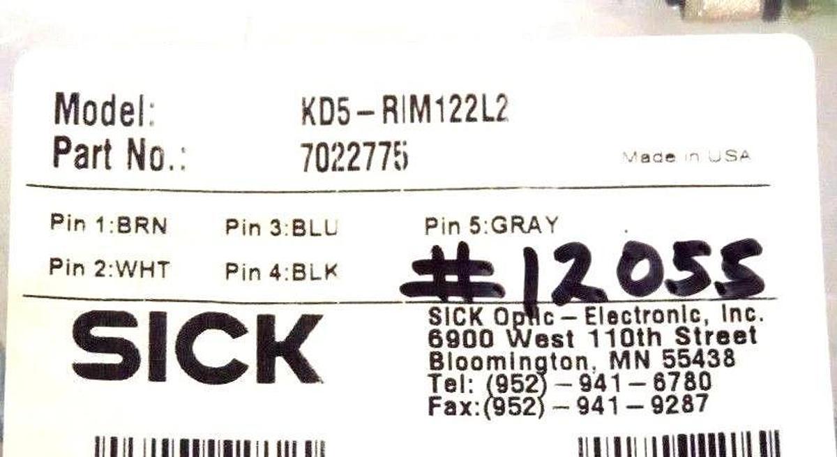 Used NEW SICK KD5-RIM122L2 CABLE FEMALE RIGHT-ANGLE P/N 7022775