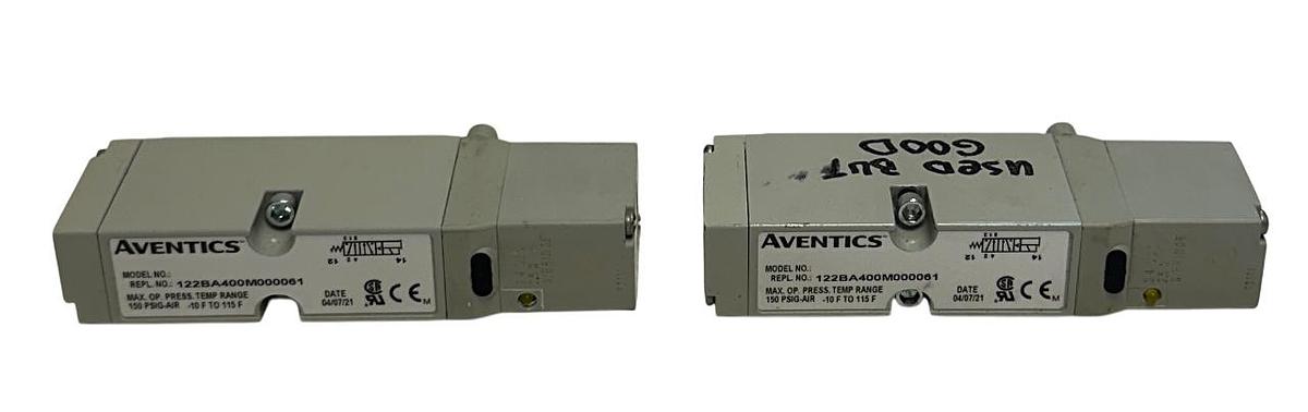 Used 2 AVENTICS 122BA400M000061 SOLENOID VALVES 2012 SERIES 150PSIG 24VDC COIL USNP