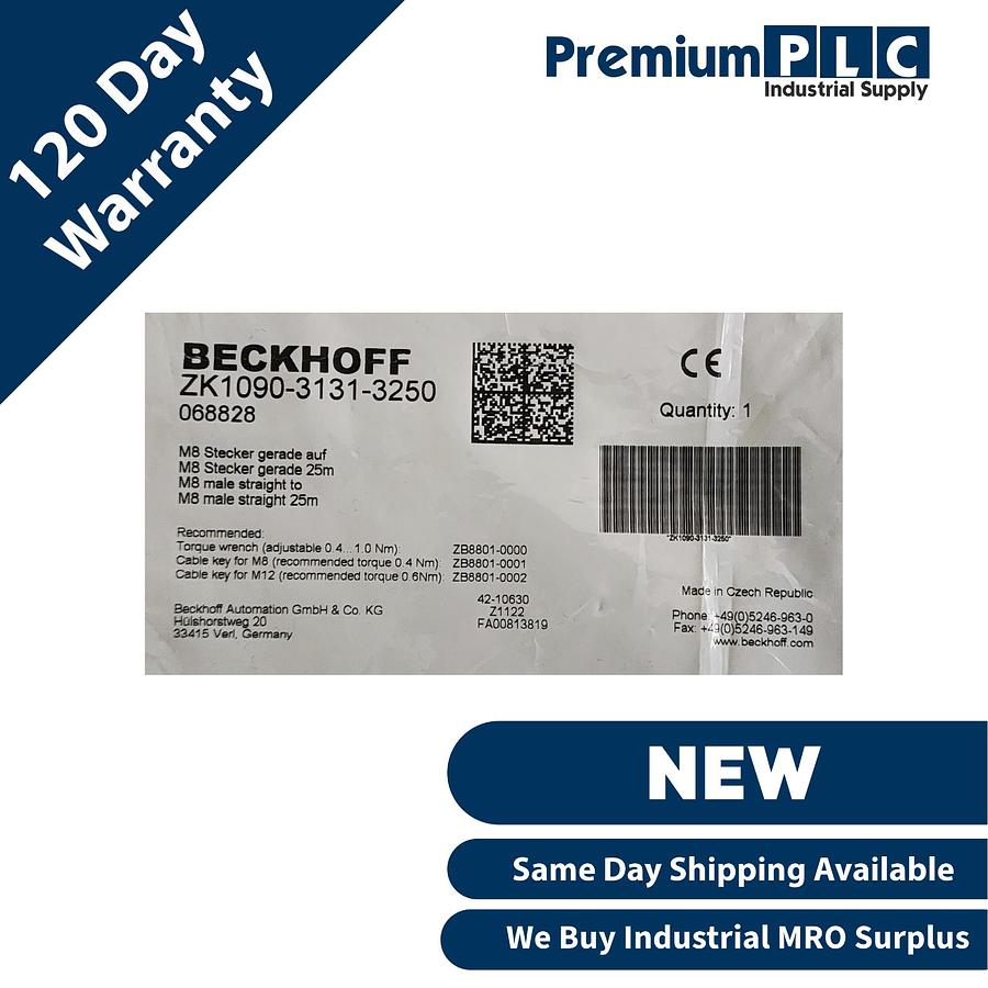 NEW BECKHOFF ZK1090-3131-3250 EtherCAT CABLE 4-PIN M8 MALE/M8 MALE 25m 068828
