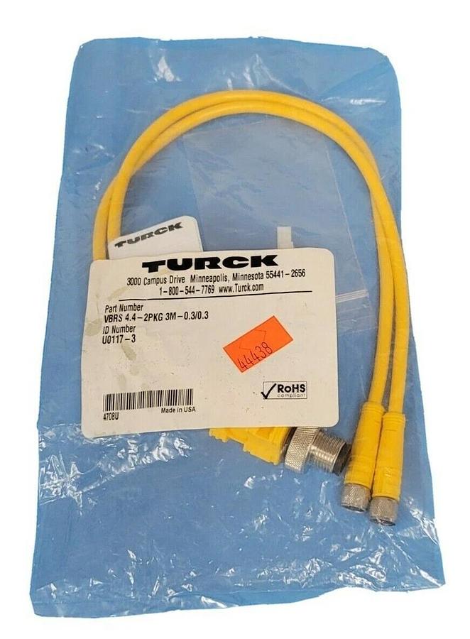 Used NEW TURCK VBRS 4.4-2PKG 3M-0.3/0.3 MOLDED TWIN JUNCTION ID NO. U0117-3