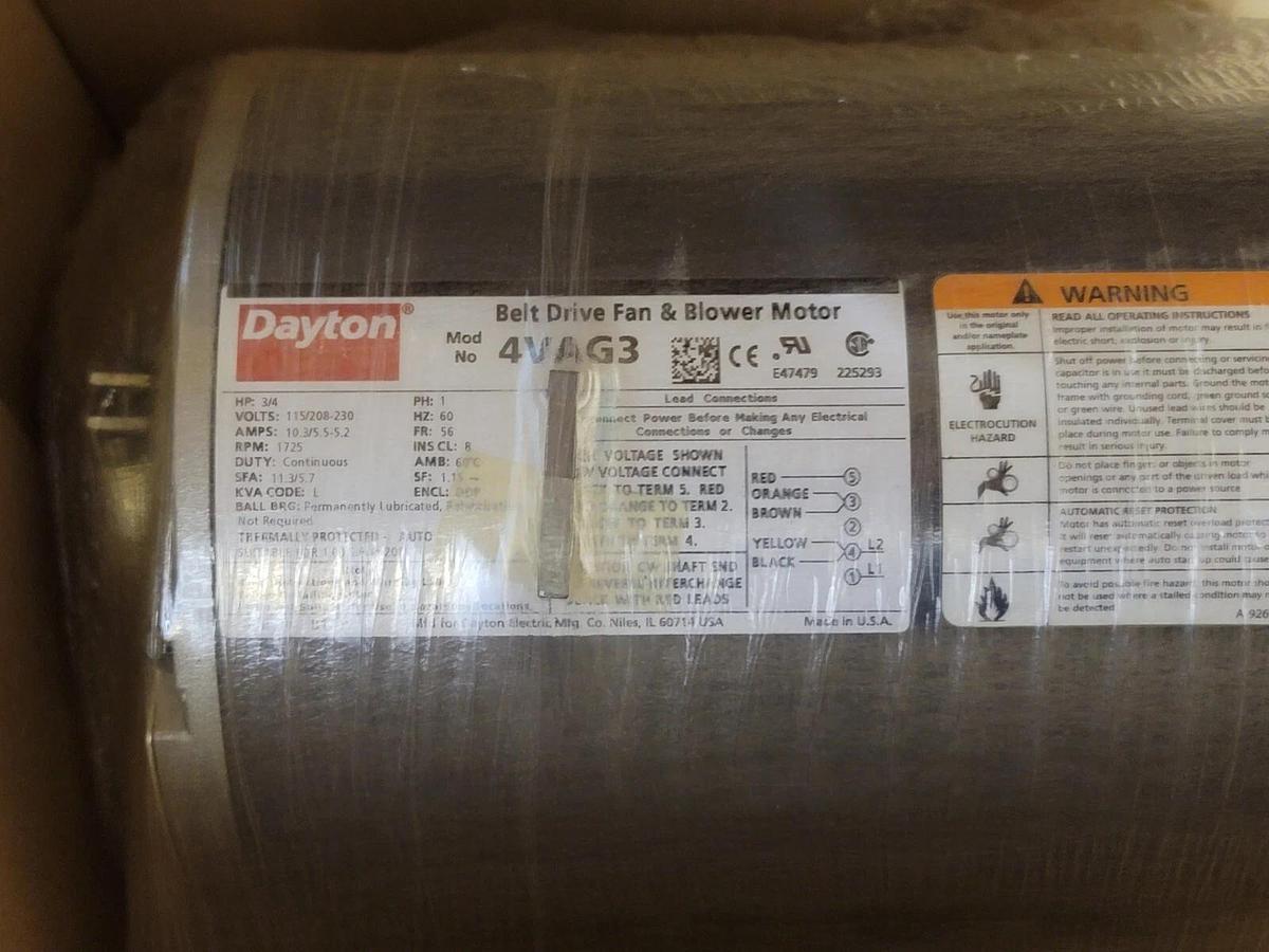 NEW DAYTON 4VAG3 BELT DRIVE FAN & BLOWER MOTOR 3/4HP 60Hz 1PHASE