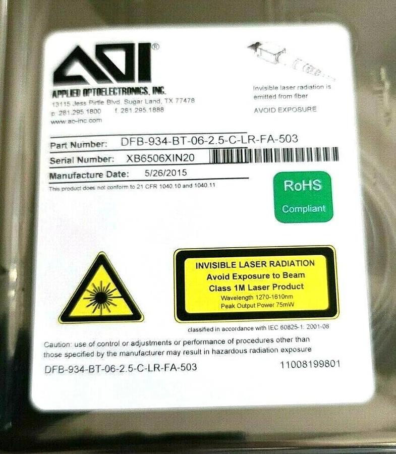Used APPLIED OPTPELECTRONICS AOI DFB-934-BT-06-2.5-C-LR-FA-503 193.4THz DFB LASER 6mW