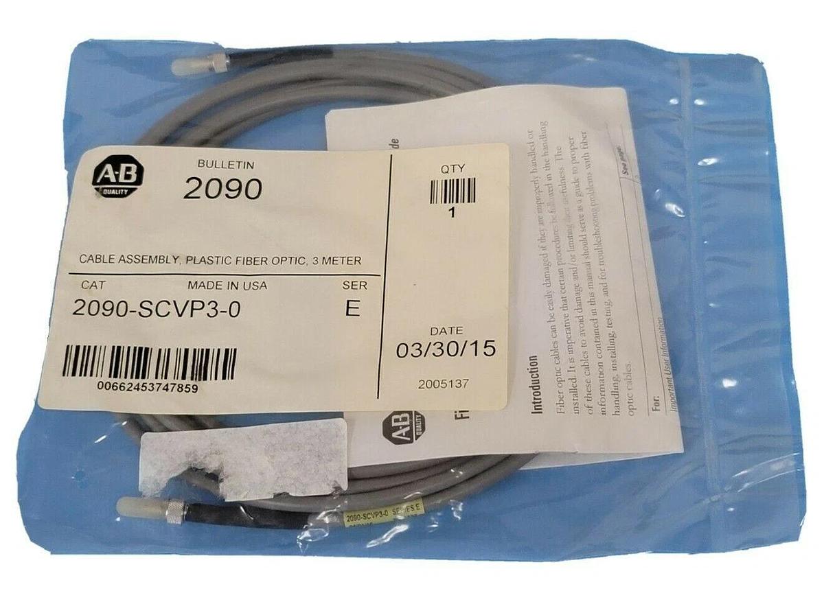 Used NEW ALLEN BRADLEY 2090-SCVP3-0 SER. E CABLE ASSEMBLY, PLASTIC FIBER OPTIC 3M