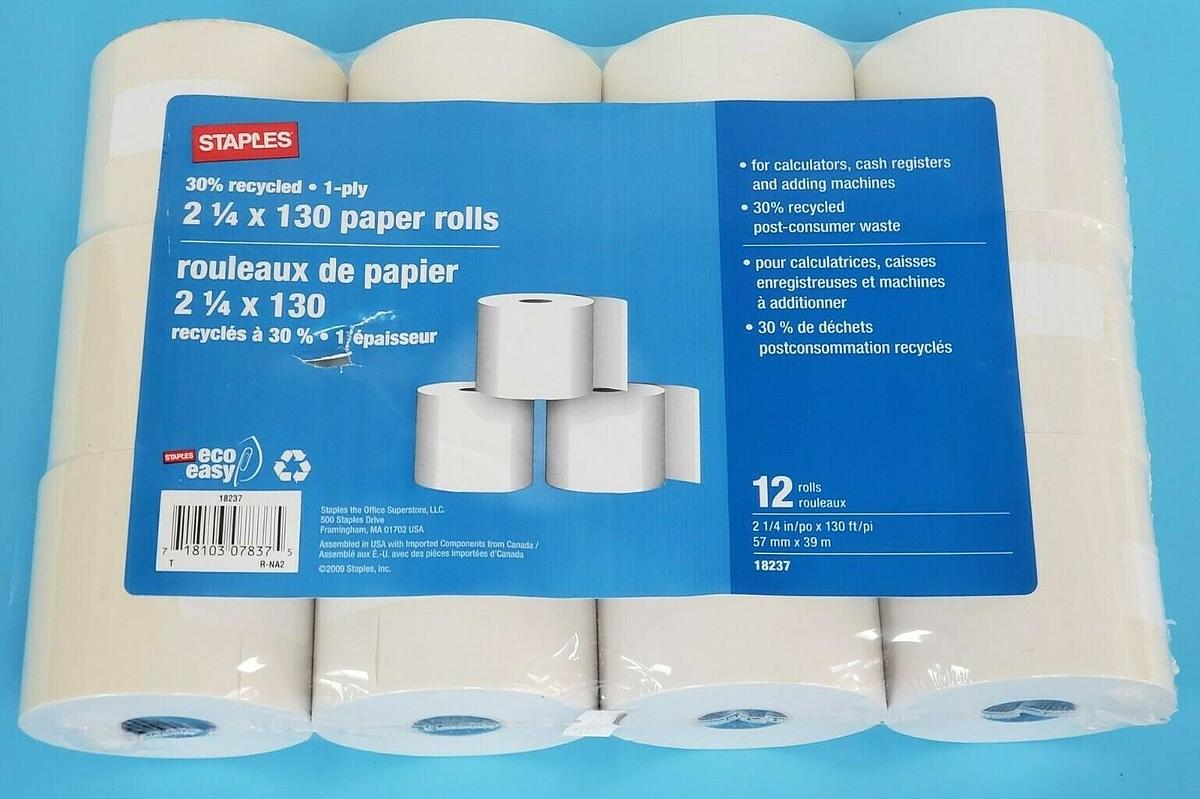 NEW STAPLES 18237 2-1/4 X 130 PAPER ROLLS