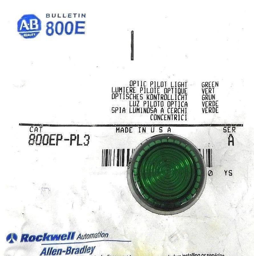 Used LOT OF 2 NEW ALLEN BRADLEY 800EP-PL3 GREEN OPTIC PILOT LIGHT 800EPPL3, SER. A