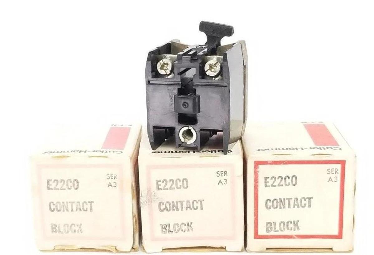 Used LOT OF 3 NIB EATON CUTLER-HAMMER E22C0 CONTACT BLOCKS SER. A3, E22-C0