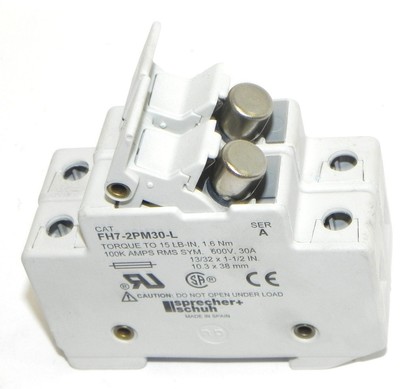 Used SPRECHER SCHUH FH7-2PM30-L FUSE HOLDER SER. A W/ 2 LITTLEFUSE FLM10 FUSES
