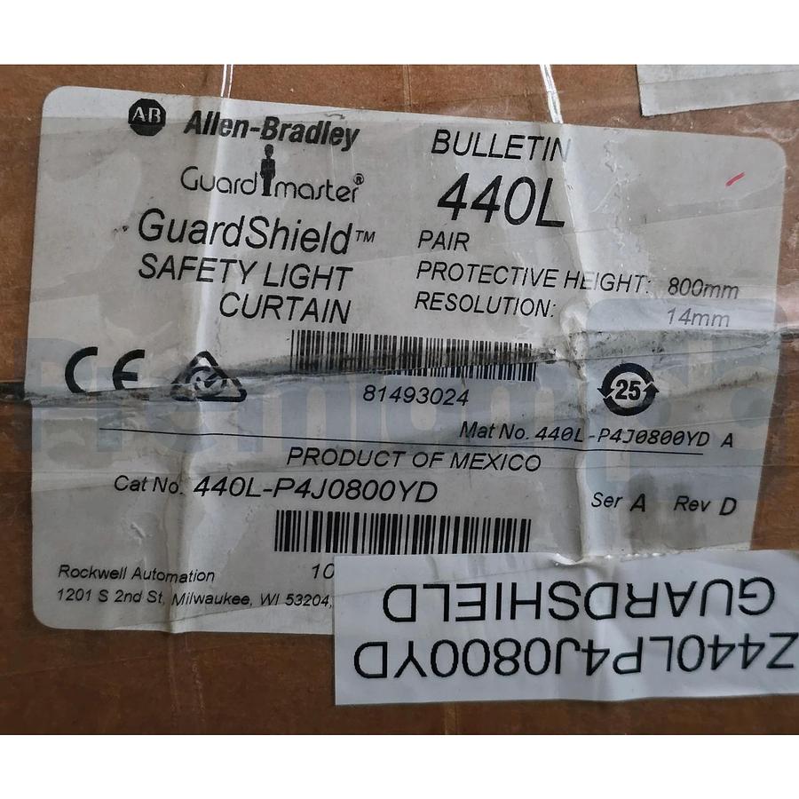 Used Allen-Bradley 440L-P4J0800YD /A GuardShield Safety Light Curtain Pair 800mm NSMP