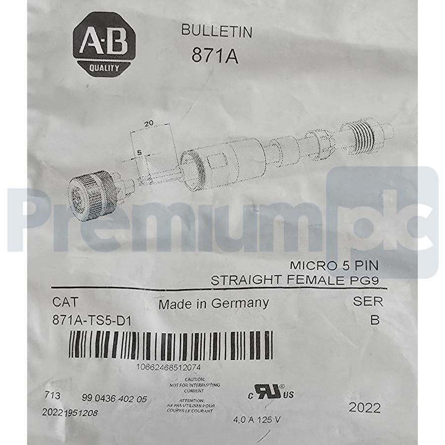 Used Allen-Bradley 871A-TS5-D1 /B Micro 5-Pin Straight Female PG9 Connector M12 NSFS