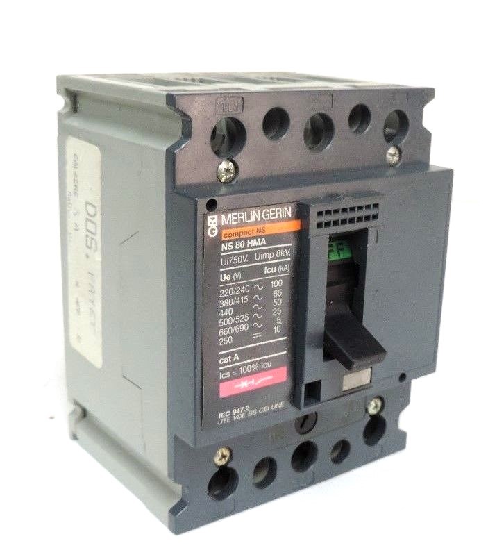 Used MERLIN GERIN NS 80 HMA CIRCUIT BREAKER 80AMP, 3POLE, 750V, NS80HMA