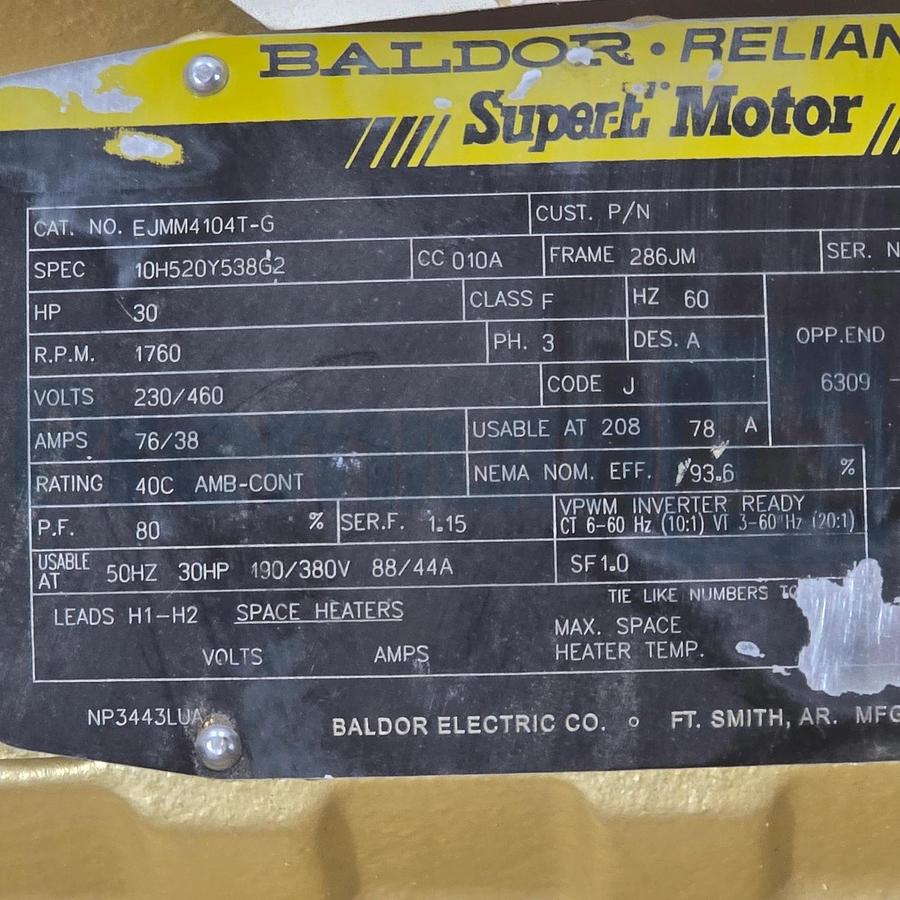 Baldor Evapco EJMM4104T-G Evapcold Compressor Motor TEFC 230/460V 30HP 10-397P