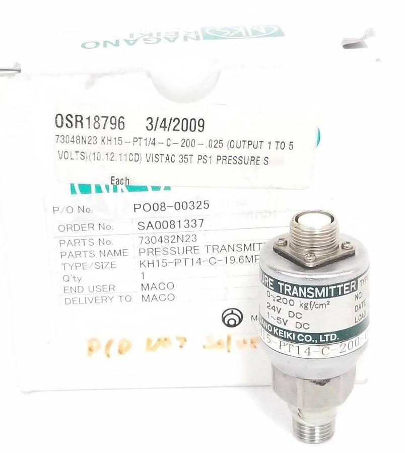 Used NAGANO KEIKI KH15-PT14-C-200-0.5 PRESSURE TRANSMITTER TYPE KH15, 395663, 24V DC