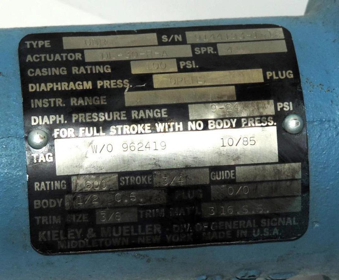 Used KIELEY AND MUELLER TYPE GBR ACTUATOR DL-30-R-A, 100 PSI. KM 981036R