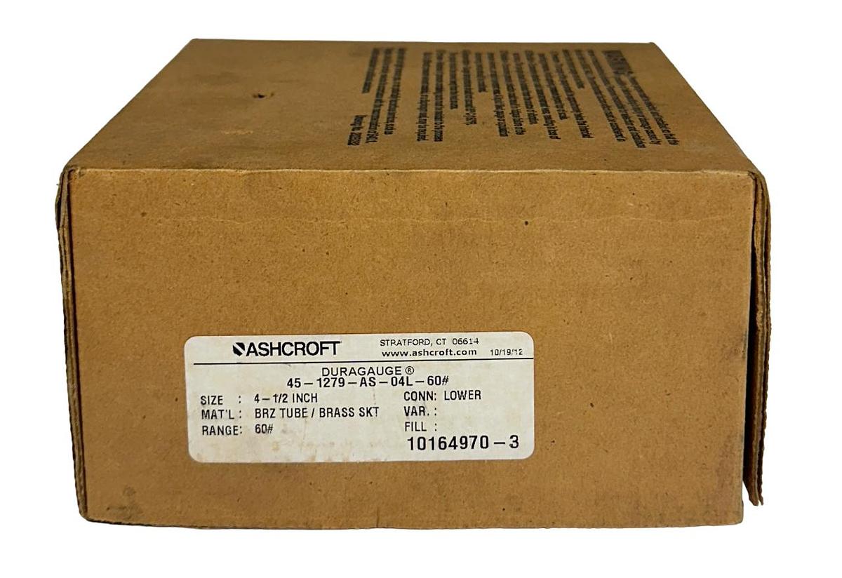 Used ASHCROFT 45-1279-AS-04L-60# / 451279AS04L60 DURAGAUGE PRESSURE GAUGE 60PSI NSMP