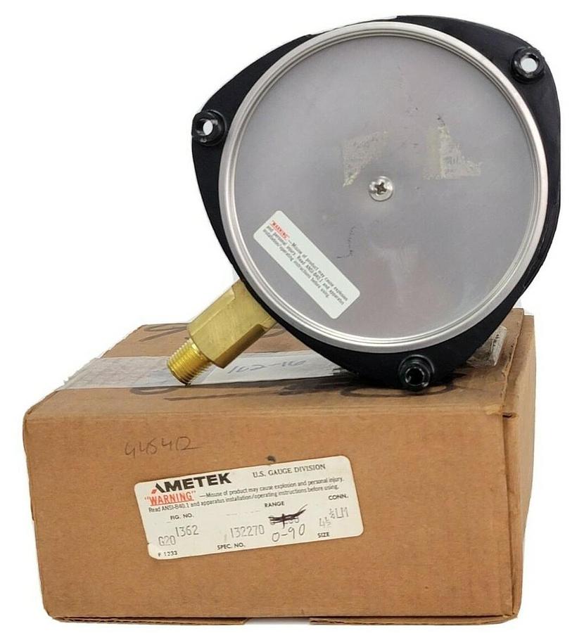 NEW AMETEK FIG. NO. 1362 G20 PRESSURE GAUGE 0-90 PSI SPEC. NO. 132270