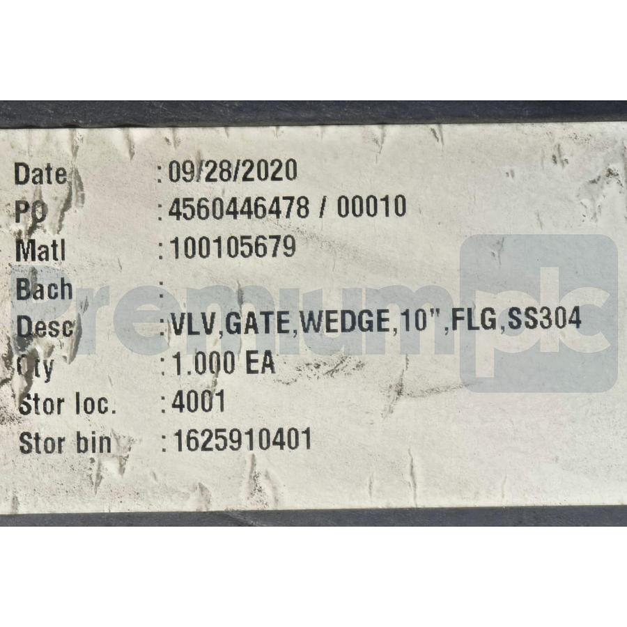Used ITT Fabri-Valve F71 10" Wedge Gate Valve Flanged 150CWP FLG SS304 FV-F7120002200