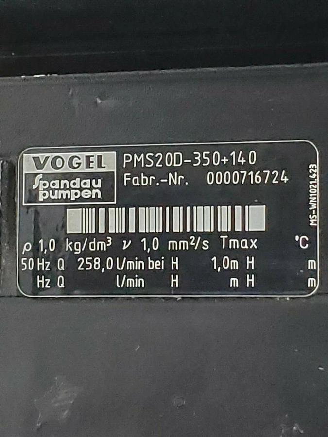 Used VOGEL / SPANDAU PUMPEN PMS20D-350D-350A920+140 SLURRY PUMP PMS20D-350+140