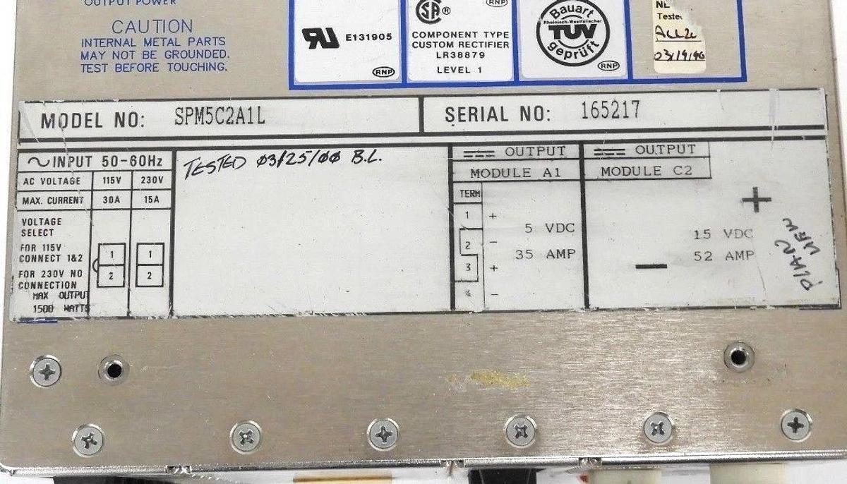 Used POWER ONE SPM5C2A1L INTERNATIONAL SERIES SWITCHING POWER SUPPLY