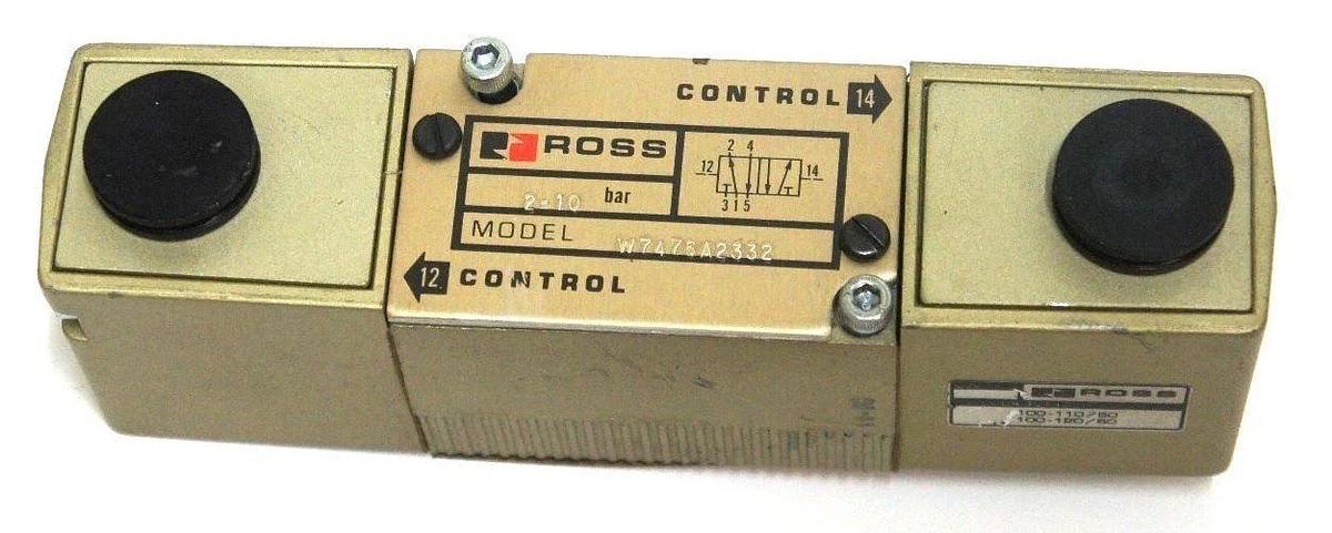 Used ROSS CONTROLS W7476A2332 DOUBLE SOLENOID VALVE 2-10 BAR 100-120V 50/60HZ