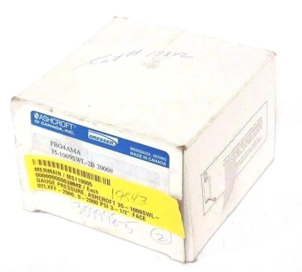Used NIB ASHCROFT 35-1009SWL-2B 2000# PRESSURE GAUGE 0-2000PSI 35-1009SWL-02LXFF-2000