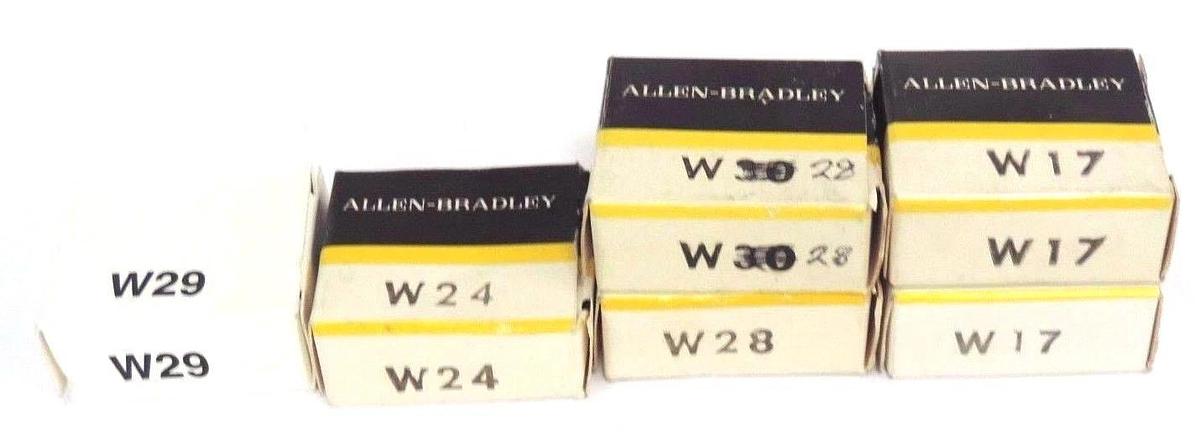 Used LOT OF 6 NIB ALLEN BRADLEY HEATER ELEMENTS W29, W24, W28, W17
