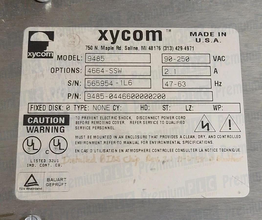 Used USED XYCOM 9485 OPERATOR INTERFACE PANEL OPTIONS 4664-SSW BIOS CHIP REV. 2.1