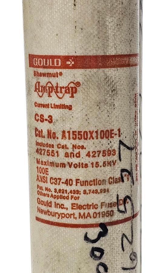 Used GOULD SHAWMUT CS-3 AMP-TRAP CURRENT LIMITING FUSE A1550X100E-1 15.5KV 100E CS3