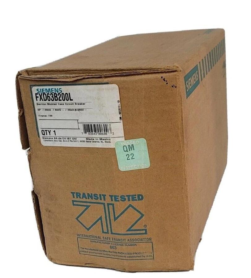 Used NIB SIEMENS FXD63B200L SENTRON MOLDED CASE CIRCUIT BREAKER 3P 200A 600V