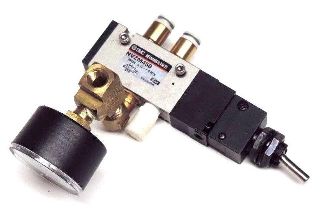 Used SMC NVZM450 MECHANICAL PILOT OPERATED VALVE W/ ASHCROFT 0-60PSI GAUGE