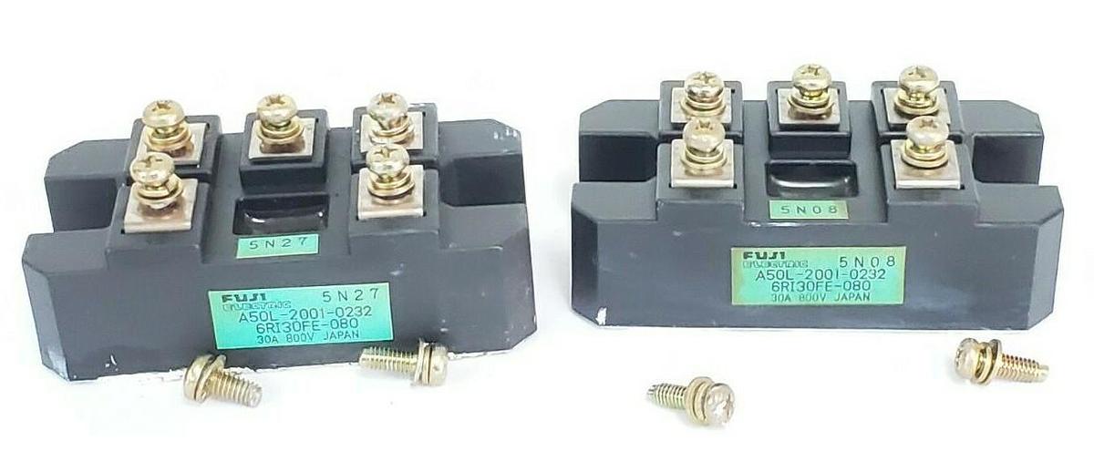 Used LOT OF 2 FANUC / FUJI ELECTRIC A50L-2001-0232 POWER TRANSISTORS 6RI30FE-080 30A