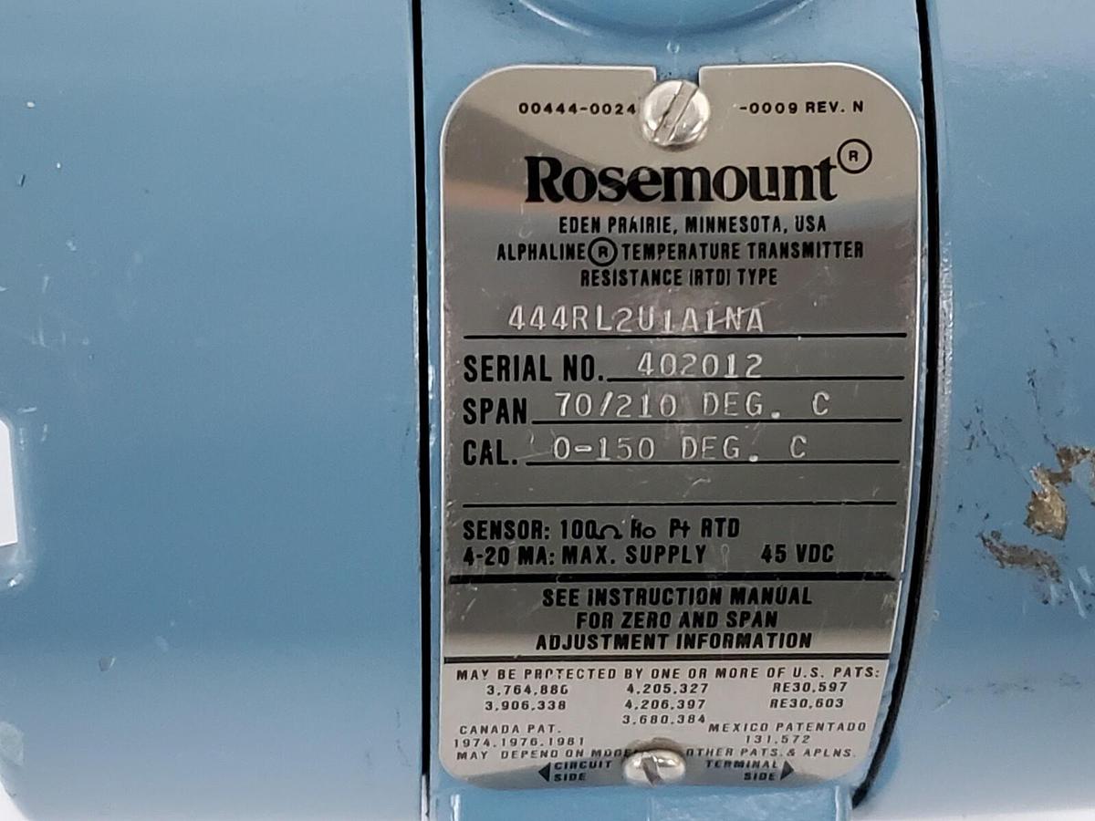Used ROSEMOUNT 444RL2U1A1NA TEMP TRANSMITTER 4-20 MA, 45 VDC