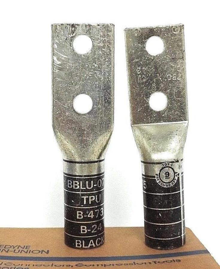 Used BOX OF 2 NEW TELEDYNE PENN-UNION BBLU-075D COPPER CRIMPS BLACK 1/2", 750MCM