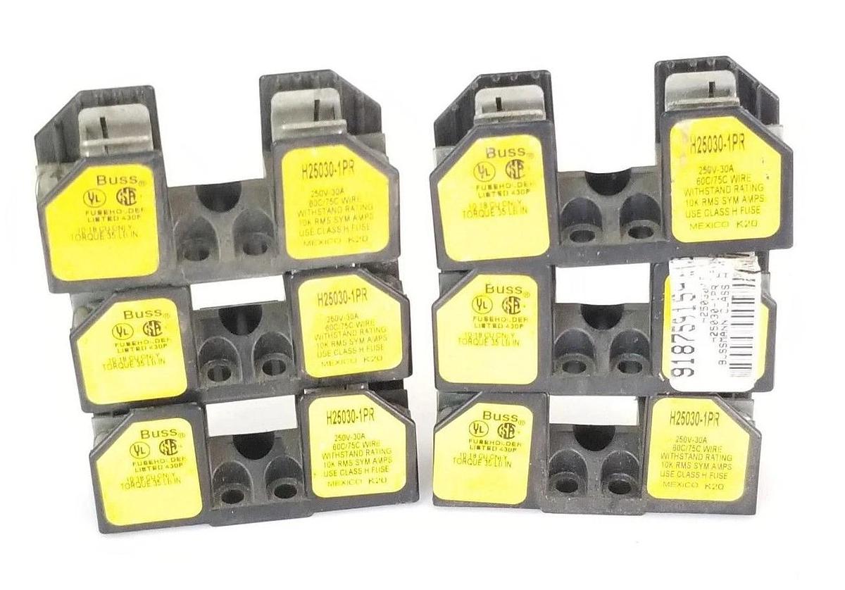 Used LOT OF 6 BUSSMANN H25030-1PR FUSE HOLDERS H250301PR