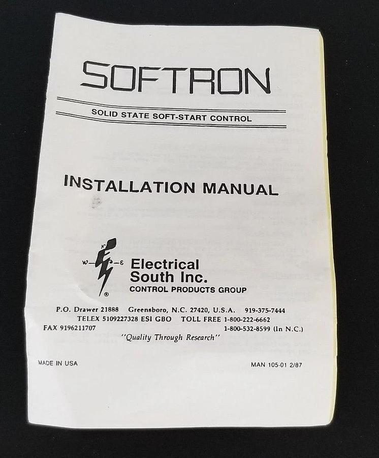 Used SOFTRON SN1CH SOFT START MOTOR CONTROL 9A, 3PH, 60HZ, 230/460/575V, 2/5/7.5HP