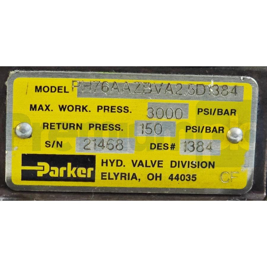 Refurbished Parker PH76 Hydraulic Servo Valve PH76AAZBVA2.5D1384 2.5GPM 3000PSI D# 1384 XLNT