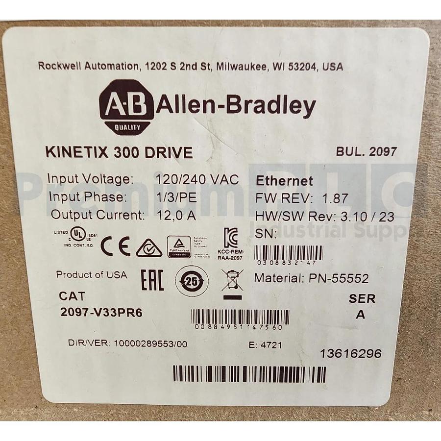 ALLEN BRADLEY 2097-V33PR6 /A KINETIX 300 EtherNet/IP INDEXING SERVO DRIVE NSMP 884951147560