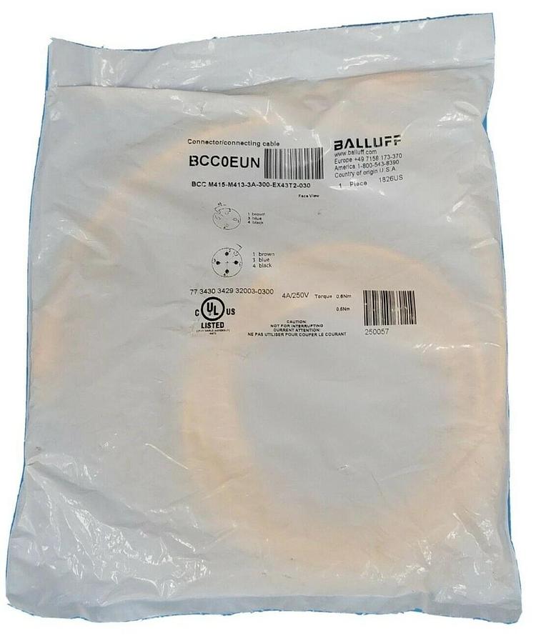 Used NEW BALLUFF BCC M415-M413-3A-300-EX43T2-030 DOUBLE-ENDED CORDSET BCC0EUN