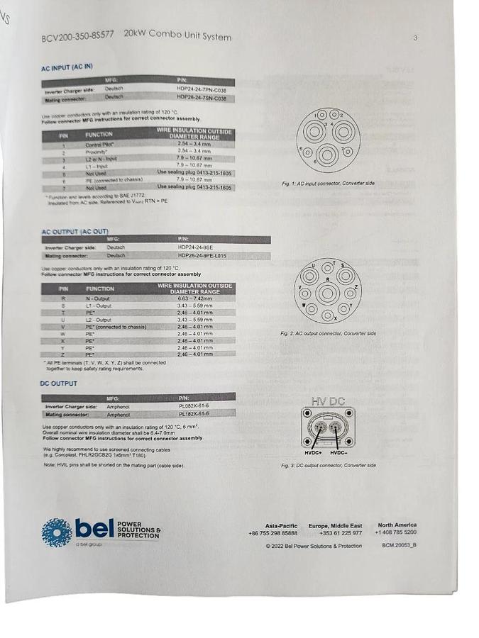 Used BEL POWER SOLUTIONS BCV200-350-8S577 / BCV200-350-8 20kW INVERTER/CHARGER NSFS