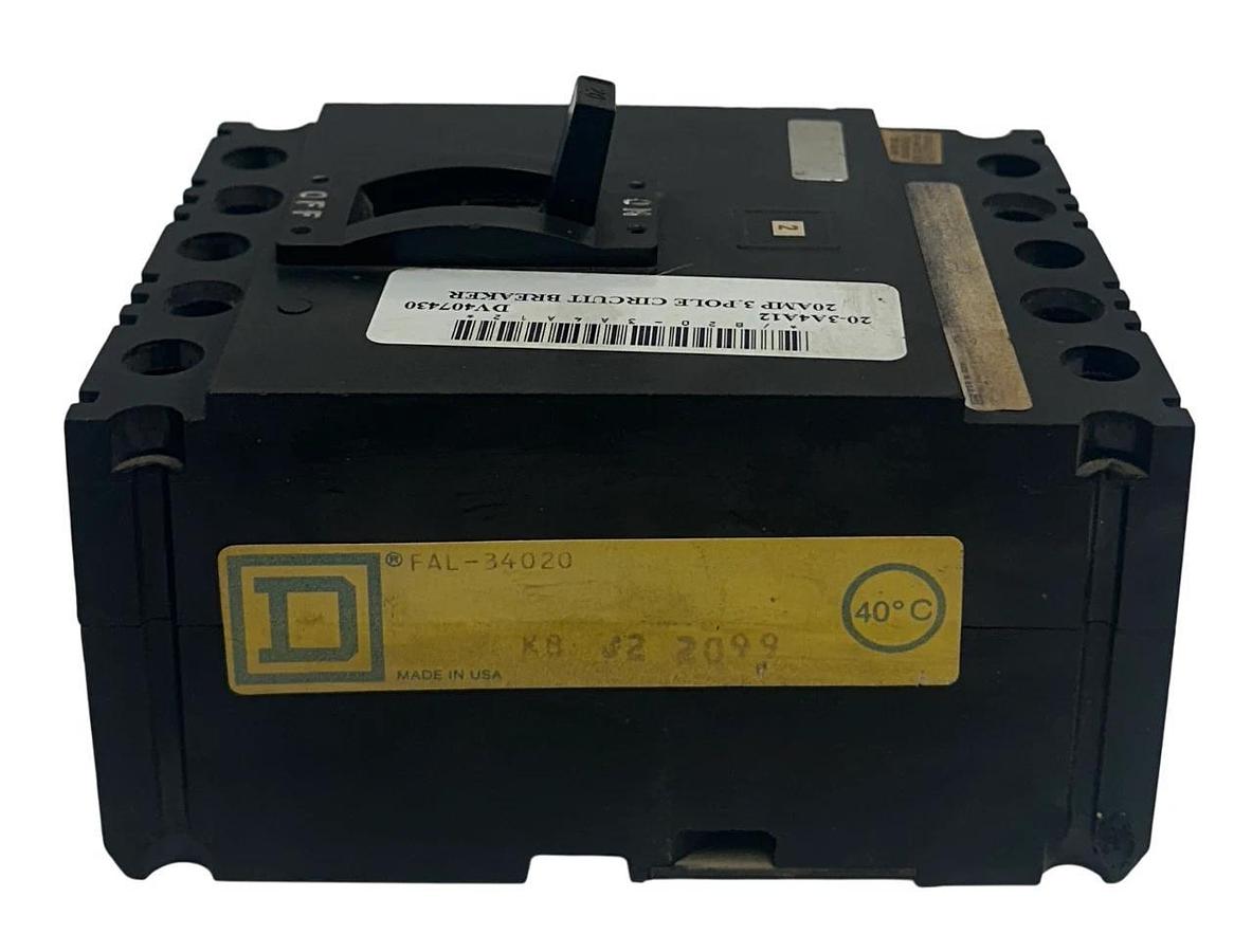 Used SQUARE D FAL-34020 / FAL34020 INDUSTRIAL CIRCUIT BREAKER 3-POLE 20A 480VAC USNP