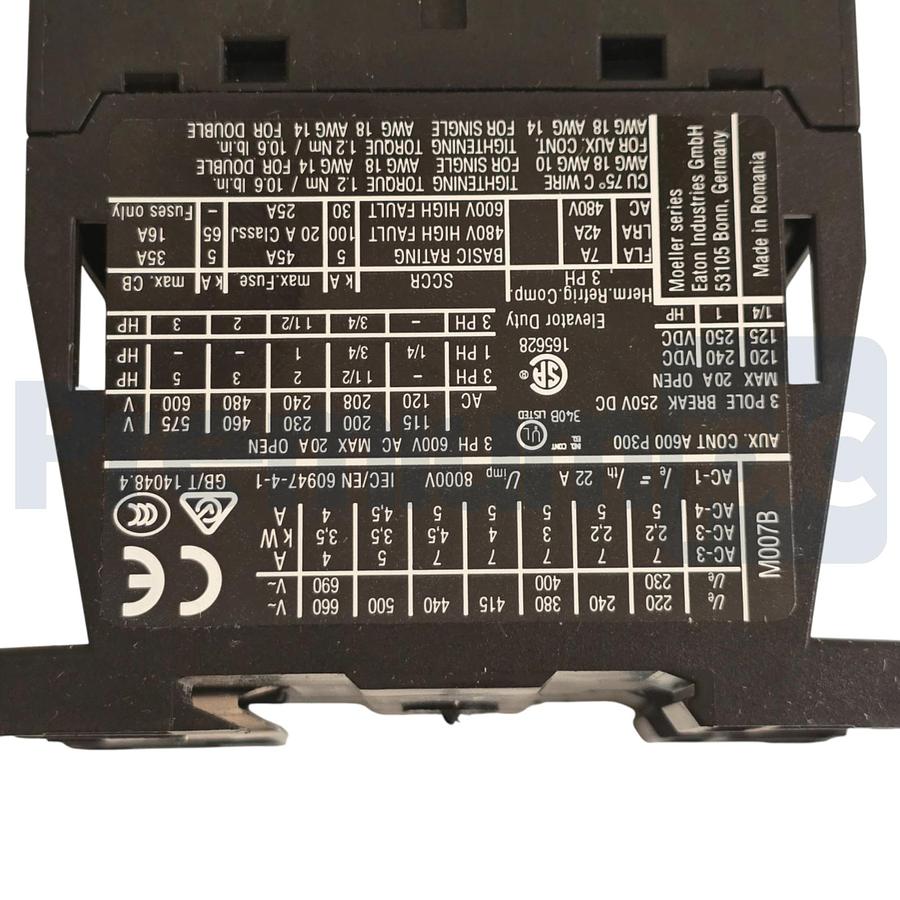 Used EATON XTCE007B10AD - DILM7-10 XT IEC CONTACTOR 7A, 120V DC COIL, 3P DILM710 NSMP